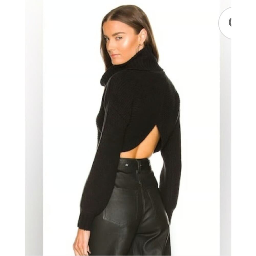 Michael Costello X Revolve Cropped Sweater‎ Small Black Chunky Knit Cowl Neck